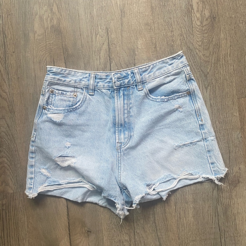 Distressed Light Blue Denim Shorts